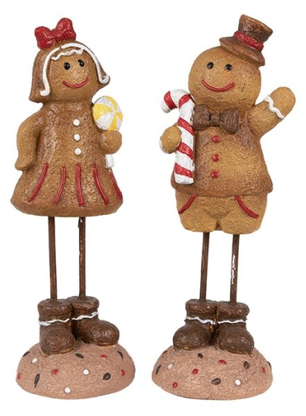 Hnědá vánoční dekorace Perníček na dlouhých nožičkách s hnědým kloboučkem a lízátkem Candy Cane – 18 cm