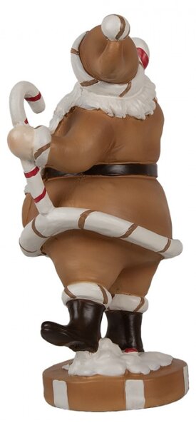 Hnědá vánoční dekorace Santa Claus s bílým zdobením držící lízátka a vánoční hůlky – 20 cm