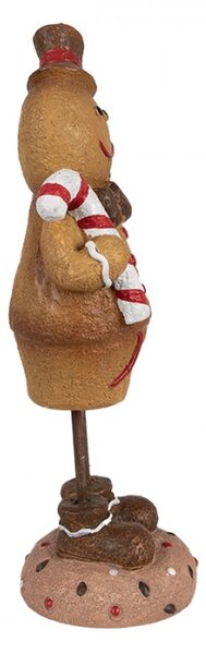 Hnědá vánoční dekorace Perníček na dlouhých nožičkách s hnědým kloboučkem a lízátkem Candy Cane – 10x8x23 cm