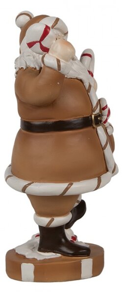 Hnědá vánoční dekorace Santa Claus s bílým zdobením držící lízátka a vánoční hůlky – 20 cm