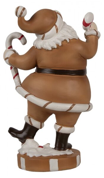 Hnědá vánoční dekorace Santa Claus s bílým zdobením držící lízátka a vánoční hůlky – 20 cm