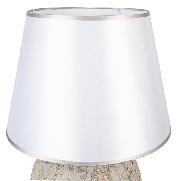 Šedá terakotová stolní lampa s bílým stínidlem s proužky Pleun – 35x59 cm