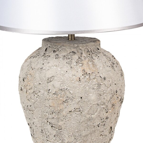 Šedá terakotová stolní lampa s bílým stínidlem s proužky Pleun – 35x59 cm