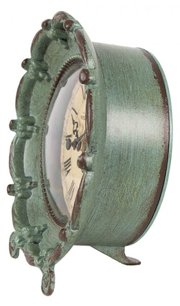 Zelené kovové stolní hodiny s hnědým odřením Glass s nápisem Hotel-de-Ville de Paris – 15x7x16 cm