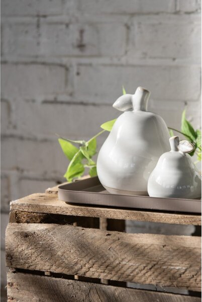 Béžová porcelánová dekorační hruška s lístkem Camlo XS – 8 cm