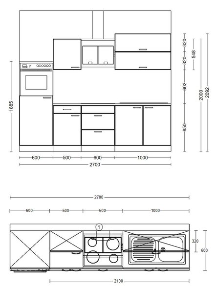 KUCHYŇSKÝ BLOK 270 cm MID.YOU - Online Only kuchyňské linky, Online Only