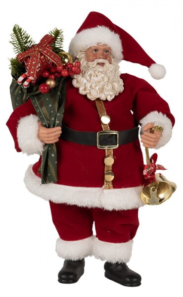 Červená vánoční dekorace Santa Claus držící zvonečky a pytlem dárků – 27 cm