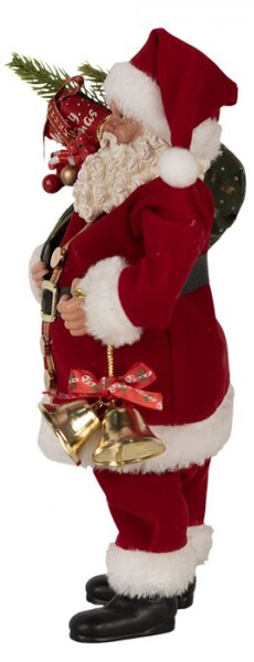 Červená vánoční dekorace Santa Claus držící zvonečky a pytlem dárků – 27 cm
