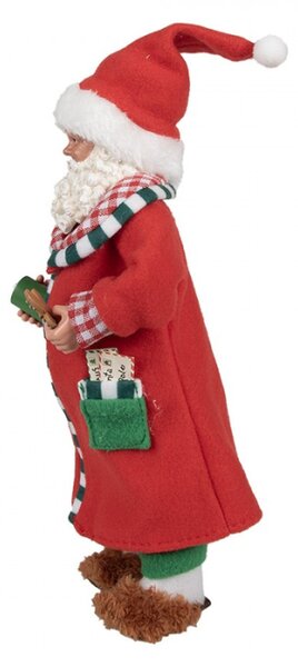 Červená vánoční dekorace Santa Claus s dlouhými vousy držící perníčka a hrnek s čokoládou – 28 cm