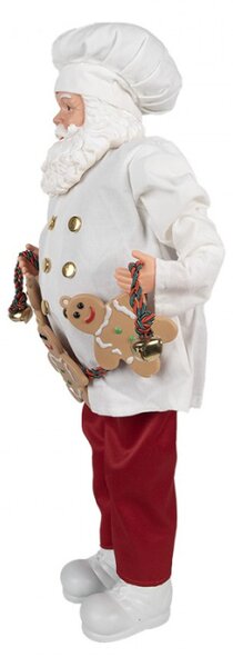 Bílá vánoční dekorace Santa Claus s červenými kalhoty držící řetěz se třemi perníčkami – 50 cm