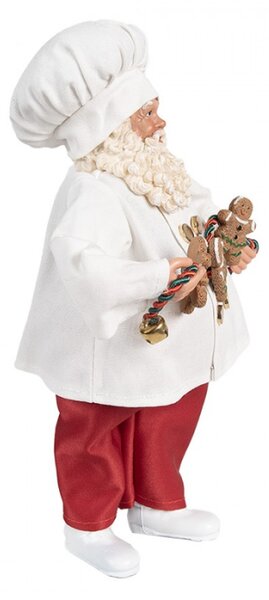 Bílá vánoční dekorace Santa Claus s kuchařskou čepicí a řetězem se třemi perníčky – 27 cm