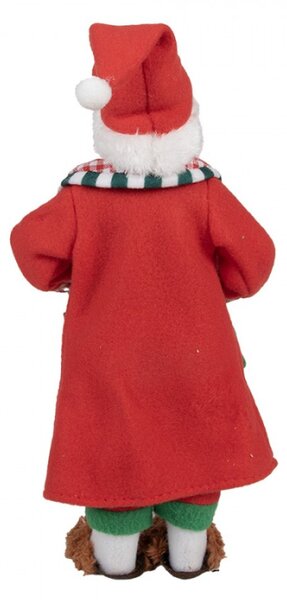 Červená vánoční dekorace Santa Claus s dlouhými vousy držící perníčka a hrnek s čokoládou – 28 cm