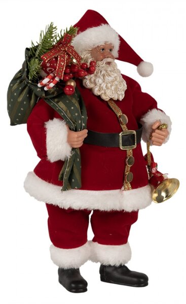 Červená vánoční dekorace Santa Claus držící zvonečky a pytlem dárků – 27 cm
