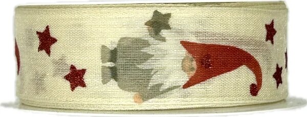 Vánoční stuha bavlněná VÁNOČNÍ SKŘÍTEK krémová 25mm x 2m (10,-Kč/m)