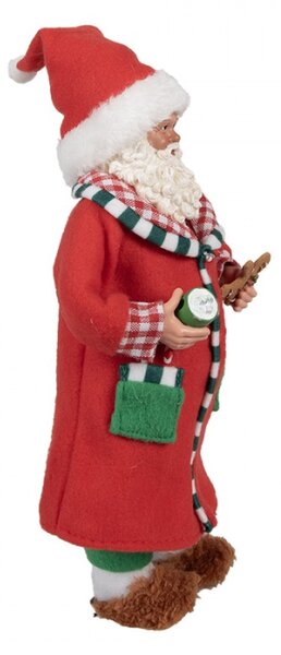 Červená vánoční dekorace Santa Claus s dlouhými vousy držící perníčka a hrnek s čokoládou – 28 cm