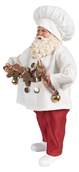 Bílá vánoční dekorace Santa Claus s kuchařskou čepicí a řetězem se třemi perníčky – 27 cm