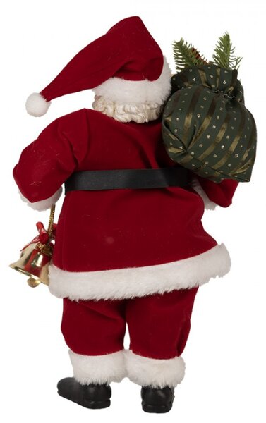 Červená vánoční dekorace Santa Claus držící zvonečky a pytlem dárků – 27 cm