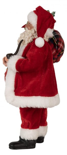 Červená vánoční dekorace Santa Claus s černou fajfkou a pytlem dárků – 27 cm