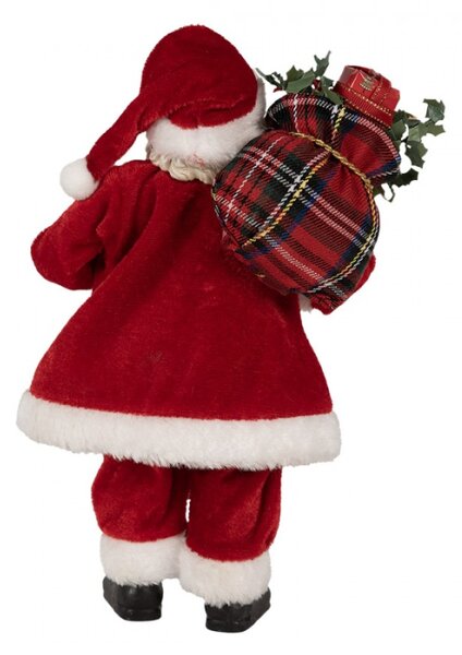 Červená vánoční dekorace Santa Claus s černou fajfkou a pytlem dárků – 27 cm