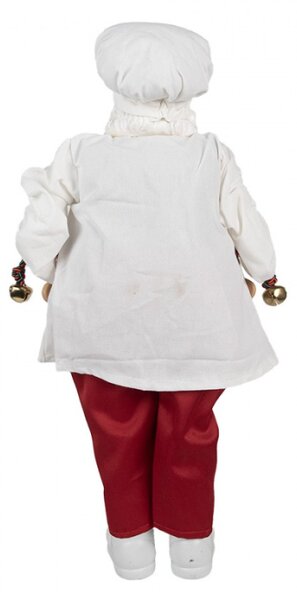Bílá vánoční dekorace Santa Claus s červenými kalhoty držící řetěz se třemi perníčkami – 50 cm