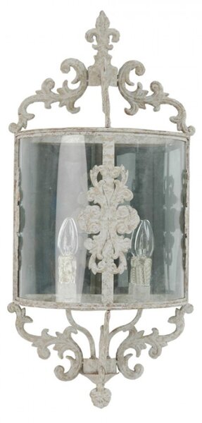 Béžové skleněné nástěnné světlo s ozdobnými ornamenty na dvě lampičky – 33x19x72 cm