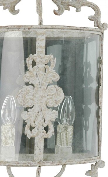 Béžové skleněné nástěnné světlo s ozdobnými ornamenty na dvě lampičky – 33x19x72 cm