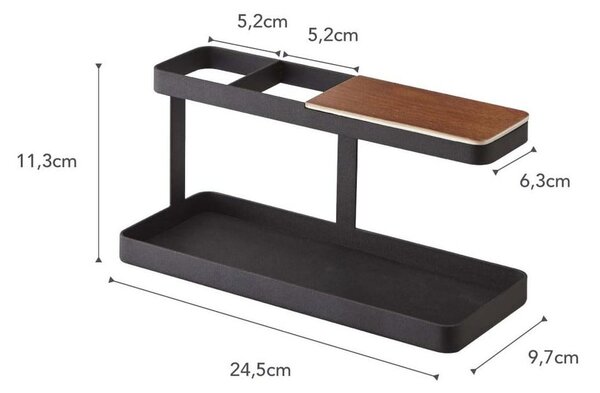 Černý multifunkční stojánek s detailem z bukového dřeva YAMAZAKI Tower Desk Bar
