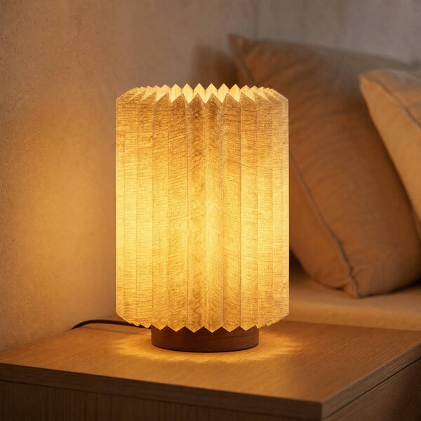 Lindby Stolní lampa Maveo, výška 30 cm, ořech/plátno, E27, Hliník / šedá / zinek, Obývací pokoj / jídelna, Textil / tkanina / hedvábí, Skandinávský