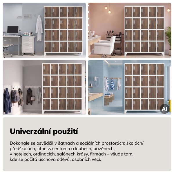 Sociální BHP skříň s přihrádkami bílá / ořech, 1360x1720x450 mm: ROBERT Eco Design
