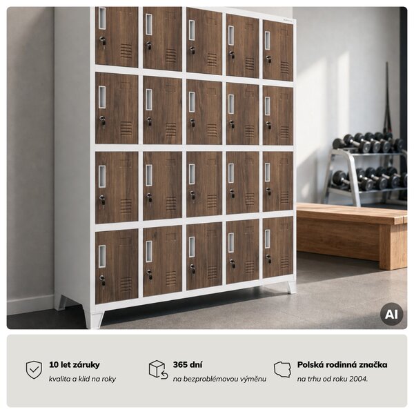 Sociální BHP skříň s přihrádkami bílá / ořech, 1360x1720x450 mm: ROBERT Eco Design
