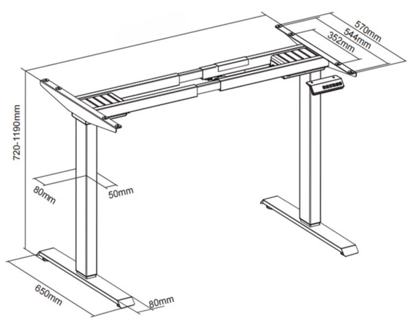 Ergonomický výškově nastavitelný stůl, 180x120 cm, 2 motory, L/P, černá podnož, bílá