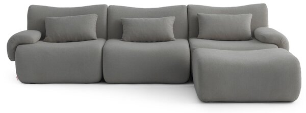 MILYSOFA SOFATIME – třímístná modulární rohová pohovka s lehátkem, jemná bouclé látka, barva oblakově šedá