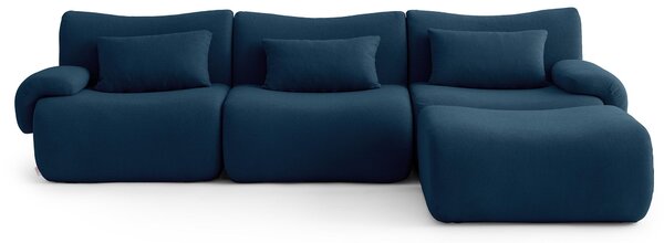MILYSOFA SOFATIME – třímístná modulární rohová pohovka s lehátkem, jemná bouclé látka, tmavě modrá