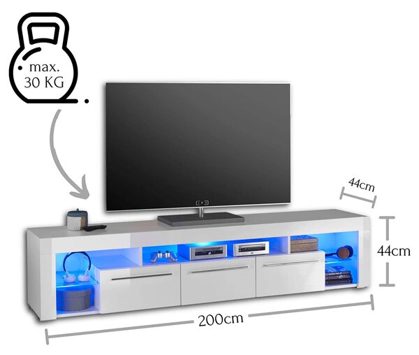 Szynaka Televizní stolek Turyn 02 200 cm bílý lesk
