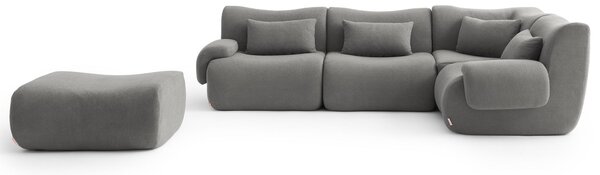 MILYSOFA SOFATIME – 4místná modulární rohová pohovka s lehátkem, jemná smyčková látka, barva „oblačná šedá“