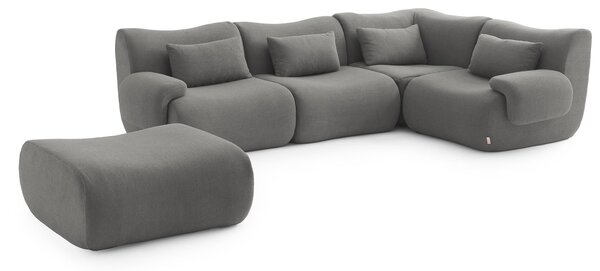 MILYSOFA SOFATIME – 4místná modulární rohová pohovka s lehátkem, jemná smyčková látka, barva „oblačná šedá“
