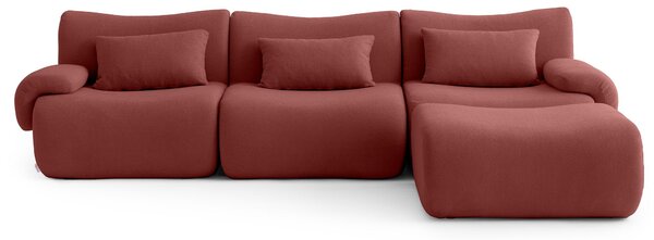 MILYSOFA SOFATIME – třímístná modulární rohová pohovka s lehátkem, jemná smyčková látka, terakotově červená