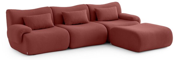 MILYSOFA SOFATIME – třímístná modulární rohová pohovka s lehátkem, jemná smyčková látka, terakotově červená