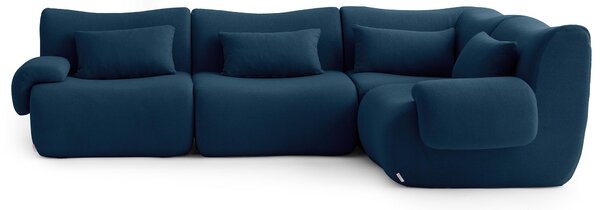 MILYSOFA SOFATIME, modulární rohová sedačka pro 4 osoby s chaise longue, potažená jemnou tkaninou bouclé, barva tmavě modrá