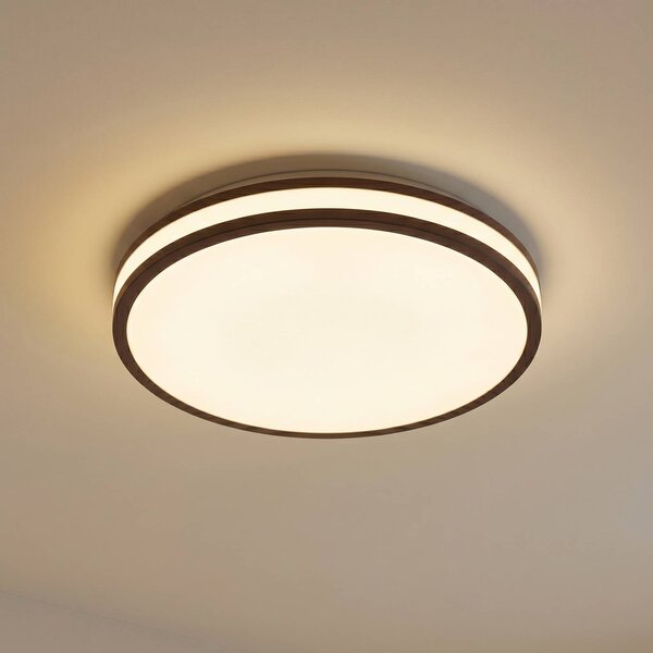 Lindby LED stropní svítidlo Emiva, Ø 40 cm, tmavé dřevo,, Tmavé dřevo, Obývací pokoj / jídelna, Dřevo, Moderní