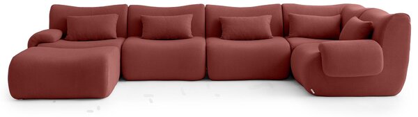 MILYSOFA SOFATIME – 5místná modulární rohová pohovka s lehátkem, jemná smyčková látka, terakotově červená
