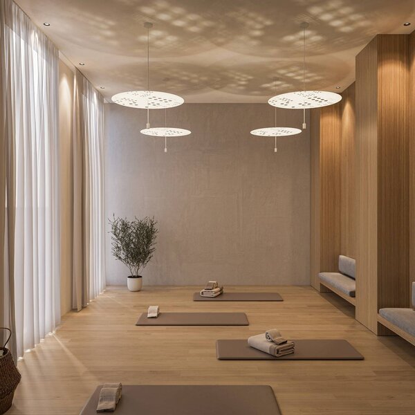 Wever & Ducré Lighting WEVER DUCRÉ LED závěsné světlo Shedda Ø 70 cm, barva světla 2700 K, stmívatelný, Krémová / jantar, Obývací pokoj / jídelna, Hliník, Moderní