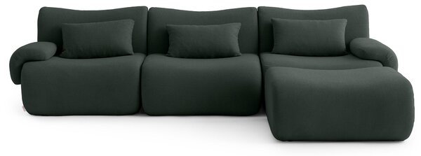 MILYSOFA SOFATIME – třímístná modulární rohová pohovka s lehátkem, jemná smyčková látka, lesní zelená