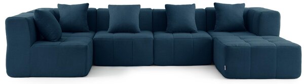 MILYSOFA SOFABULOUS – 5místná modulární rohová pohovka s lehátkem, jemná bouclé látka, tmavě modrá