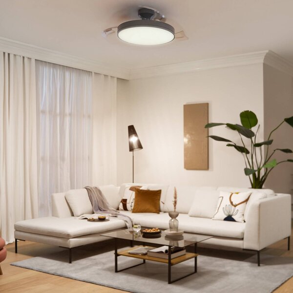 Philips Stropní ventilátor LED Atlas, nikl, tichý,, stmívatelný, Hliník / šedá / zinek, Obývací pokoj / jídelna, kov, Moderní