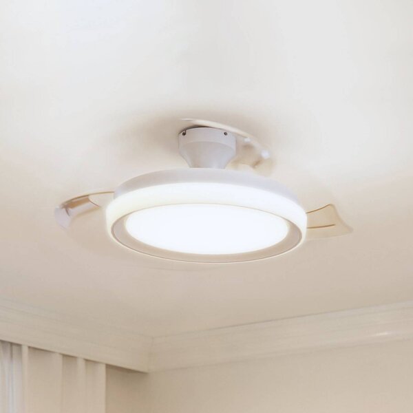 Philips Stropní ventilátor Bliss s LED osvětlením, bílý, stejnosměrný, tichý, stmívatelný, Bílá / opál, Obývací pokoj / jídelna, kov, Moderní