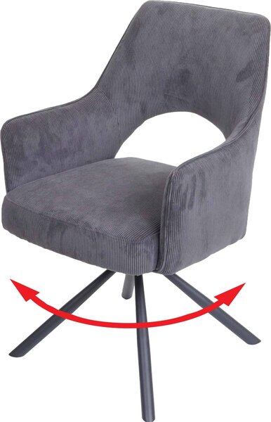 Jídelní židle HWC-K30, kuchyňská židle, křeslo, otočná automatická poloha, látka/textil MVG manšestr tmavě šedý