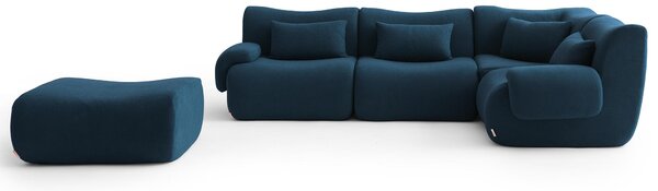 MILYSOFA SOFATIME – 4místná modulární rohová pohovka s lehátkem, jemná smyčková látka, tmavě modrá