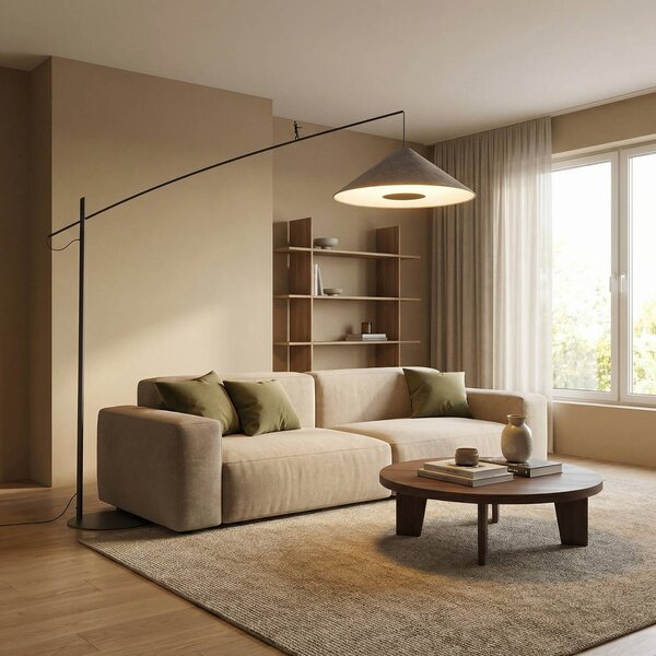 Nowodvorski Lighting Lampový oblouk Poise, antracitově šedý, ocel, textil, dosah 260 cm, Hliník / šedá / zinek, Obývací pokoj / jídelna, kov, Moderní, stojací lampa