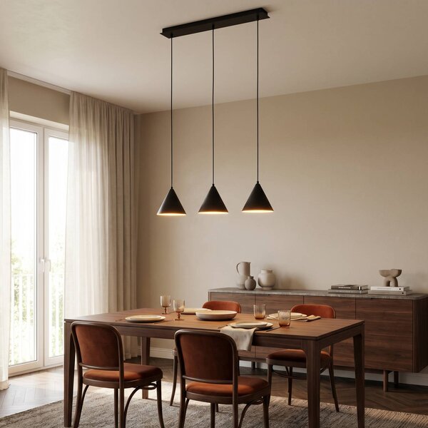 TK Lighting Závěsné světlo Cono, 3 žárovky, černé, E27, stmívatelný, Černá, Obývací pokoj / jídelna, kov, Moderní